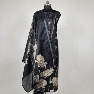 Black Chanderi Office Wear Designer Suit fabric with silk dupatta