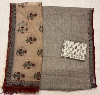 Hand block kota doria suit set for office wear