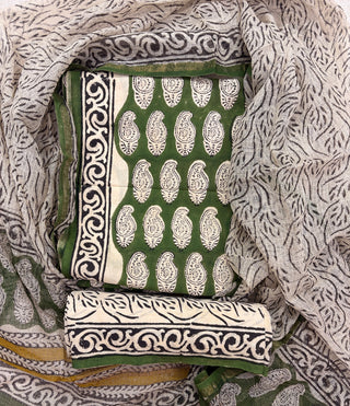 Cotton Handblock Office Wear Suit fabric with Kota Doria Dupatta