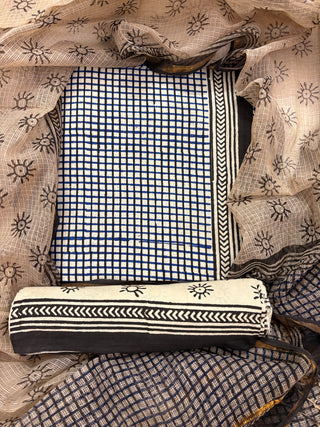 Cotton Handblock Office Wear Suit fabric with Kota Doria Dupatta
