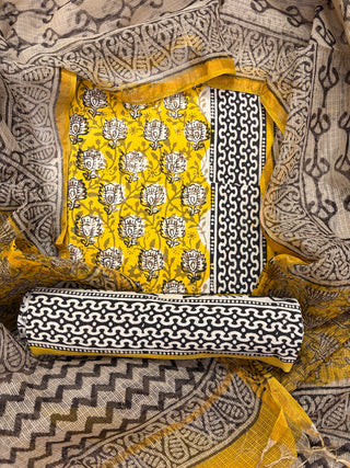 Cotton Handblock Office Wear Suit fabric with Kota Doria Dupatta