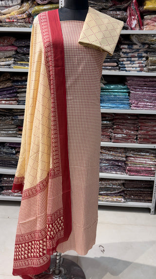 Handblock Cotton Suit Material with Cotton Dupatta