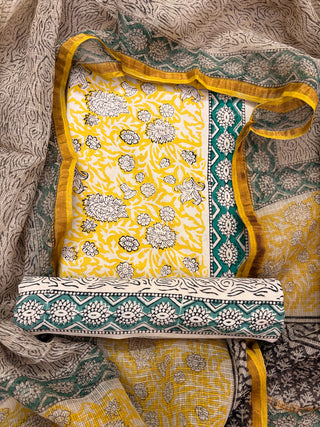 Cotton Handblock Office Wear Suit fabric with Kota Doria Dupatta