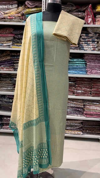 Handblock Cotton Suit Material with Cotton Dupatta