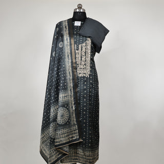 Dark Gray Blue Maheshwari Silk Office Wear Designer Suit fabric with maheshwari silk dupatta