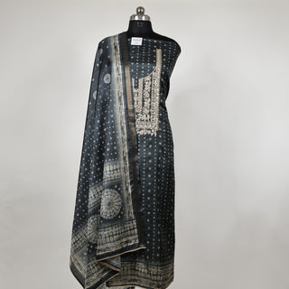 Dark Gray Blue Maheshwari Silk Office Wear Designer Suit fabric with maheshwari silk dupatta