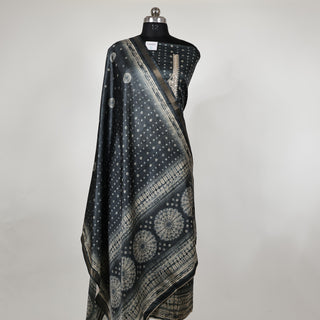 Dark Gray Blue Maheshwari Silk Office Wear Designer Suit fabric with maheshwari silk dupatta