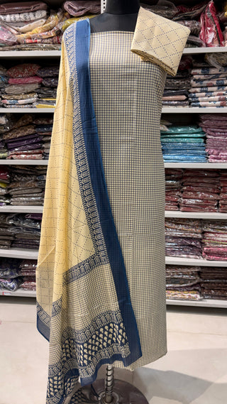 Handblock Cotton Suit Material with Cotton Dupatta