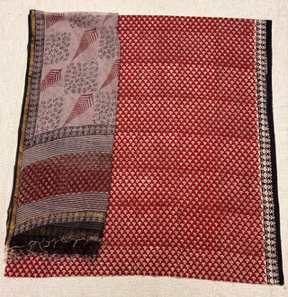 Red Cotton Handblock Office Wear Suit fabric with Kota Doria Dupatta