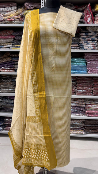 Handblock Cotton Suit Material with Cotton Dupatta