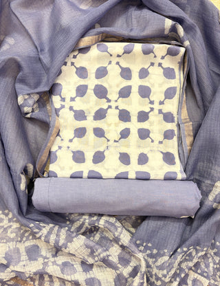 Cotton Handblock Office Wear Suit fabric with Kota Doria Dupatta