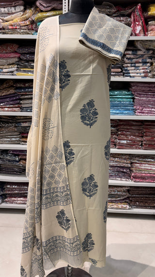 Handblock Cotton Suit Material with Cotton Dupatta