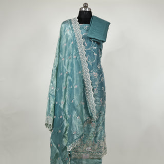 Blue Crushed Shimmer Party Wear Designer Suit fabric with dupatta