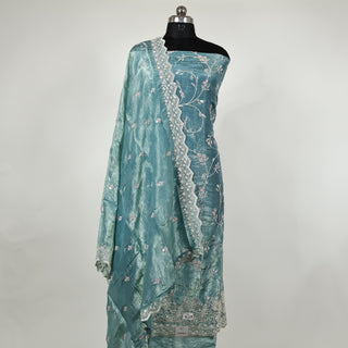 Blue Crushed Shimmer Party Wear Designer Suit fabric with dupatta