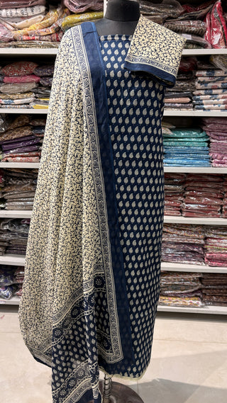 Handblock Cotton Suit Material with Cotton Dupatta