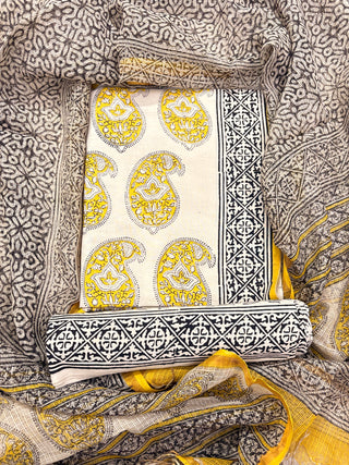 Cotton Handblock Office Wear Suit fabric with Kota Doria Dupatta