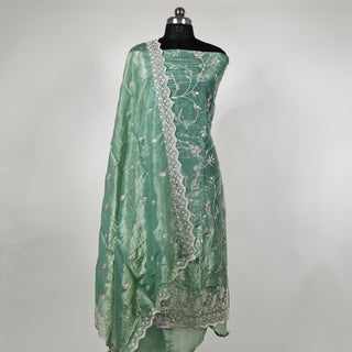 Green Crushed Shimmer Party Wear Designer Suit fabric with dupatta