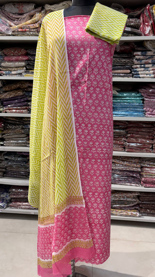 Handblock Cotton Suit Material with Cotton Dupatta