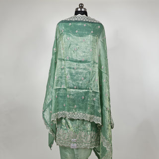 Green Crushed Shimmer Party Wear Designer Suit fabric with dupatta