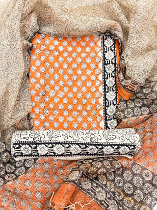 Cotton Handblock Office Wear Suit fabric with Kota Doria Dupatta
