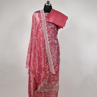 Pink Crushed Shimmer Party Wear Designer Suit fabric with dupatta