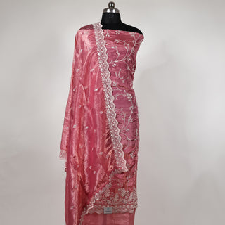 Pink Crushed Shimmer Party Wear Designer Suit fabric with dupatta