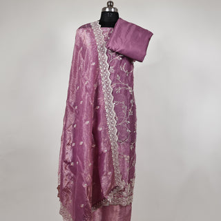 Mauve Crushed Shimmer Party Wear Designer Suit fabric with dupatta