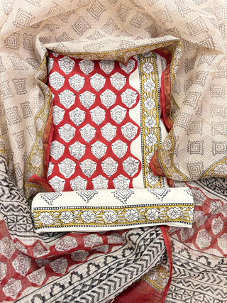 Cotton Handblock Office Wear Suit fabric with Kota Doria Dupatta