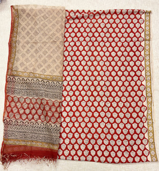 Cotton Handblock Office Wear Suit fabric with Kota Doria Dupatta