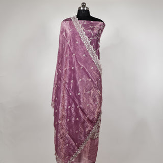 Mauve Crushed Shimmer Party Wear Designer Suit fabric with dupatta