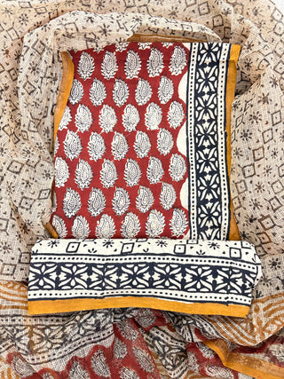 Cotton Handblock Office Wear Suit fabric with Kota Doria Dupatta