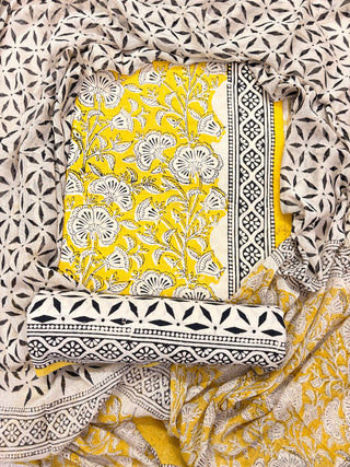 Premium Cotton Handblock Suit fabric with Chiffon Dupatta