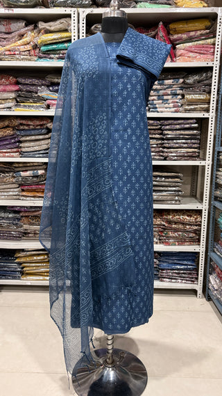 Cotton Handblock Office Wear Suit fabric with Kota Doria Dupatta (Copy)