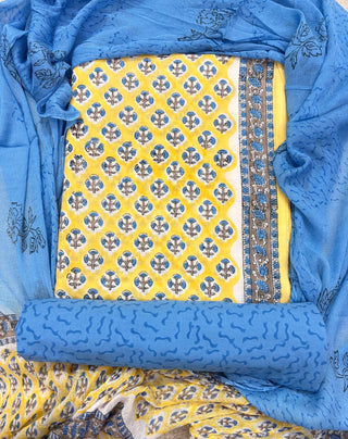 Premium Cotton Handblock Suit fabric with Chiffon Dupatta