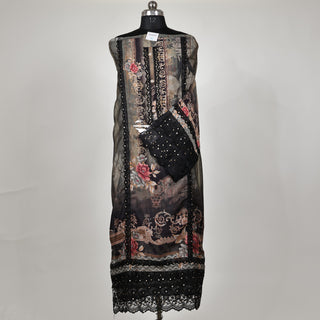 Black Pakistani Party Wear Designer Suit fabric with lace on sleeves and dupatta