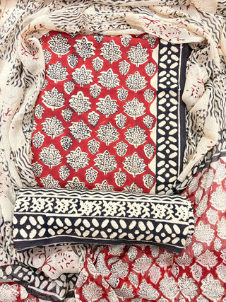 Premium Cotton Handblock Suit fabric with Chiffon Dupatta