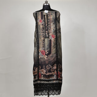 Black Pakistani Party Wear Designer Suit fabric with lace on sleeves and dupatta