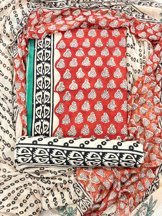 Premium Cotton Handblock Suit fabric with Chiffon Dupatta