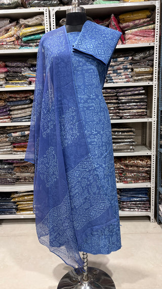 Cotton Handblock Office Wear Suit fabric with Kota Doria Dupatta