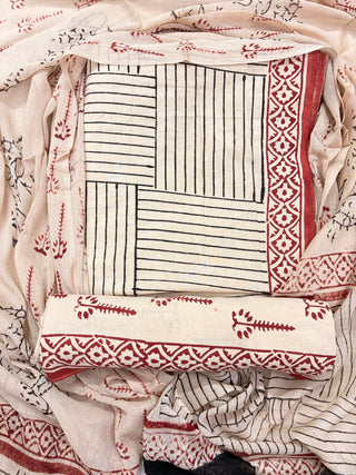 Premium Cotton Handblock Suit fabric with Chiffon Dupatta