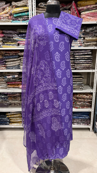 Cotton Handblock Office Wear Suit fabric with Kota Doria Dupatta
