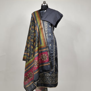 Dark Gray Maheshwari Silk Office Wear Designer Suit fabric with maheshwari silk dupatta