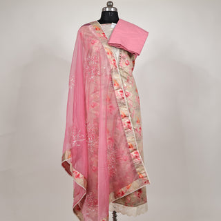 Pink Modal Silk Party Wear Designer Suit fabric with organza dupatta