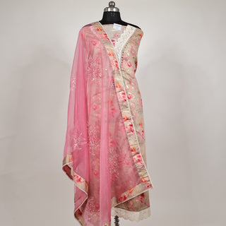 Pink Modal Silk Party Wear Designer Suit fabric with organza dupatta