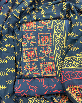 Handblock Cotton Suit Material with Cotton Dupatta