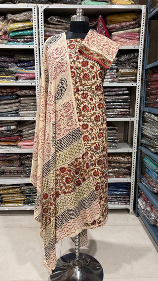 Handblock Cotton Suit Material with Cotton Dupatta