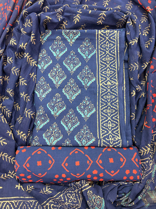 Handblock Cotton Suit Material with Cotton Dupatta