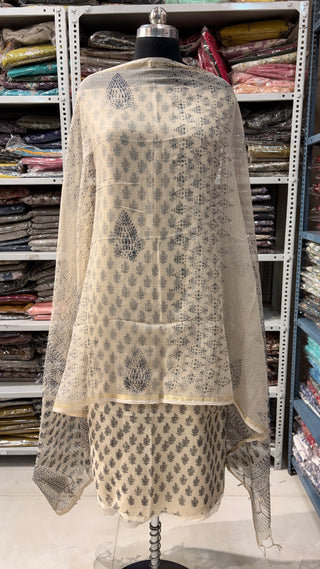 Hand block kota doria suit set for office wear with Lining included