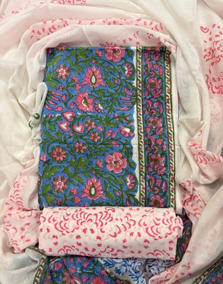 Handblock Cotton Suit Material with Cotton Dupatta