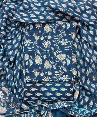 Handblock Cotton Suit Material with Cotton Dupatta